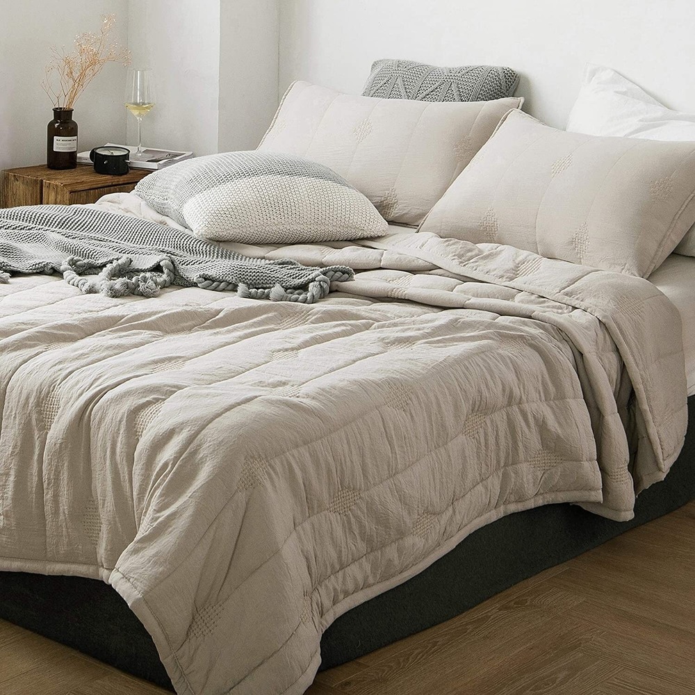 Feather Grey Super Soft Stone Washed Microfiber Ethan 3 pc Quilt Set QUEEN SIZE